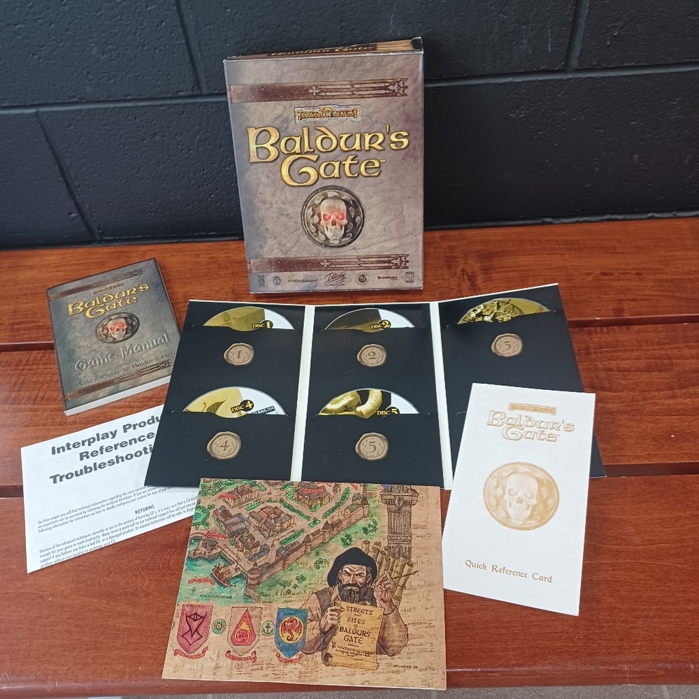 Baldur's Gate 1998 PC Big Box Includes Original Box, Map, 5 Disc CDs, Inserts